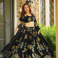 Awesome Black French Crepe Digital Printed Designer Lehenga Choli Set with Dupatta