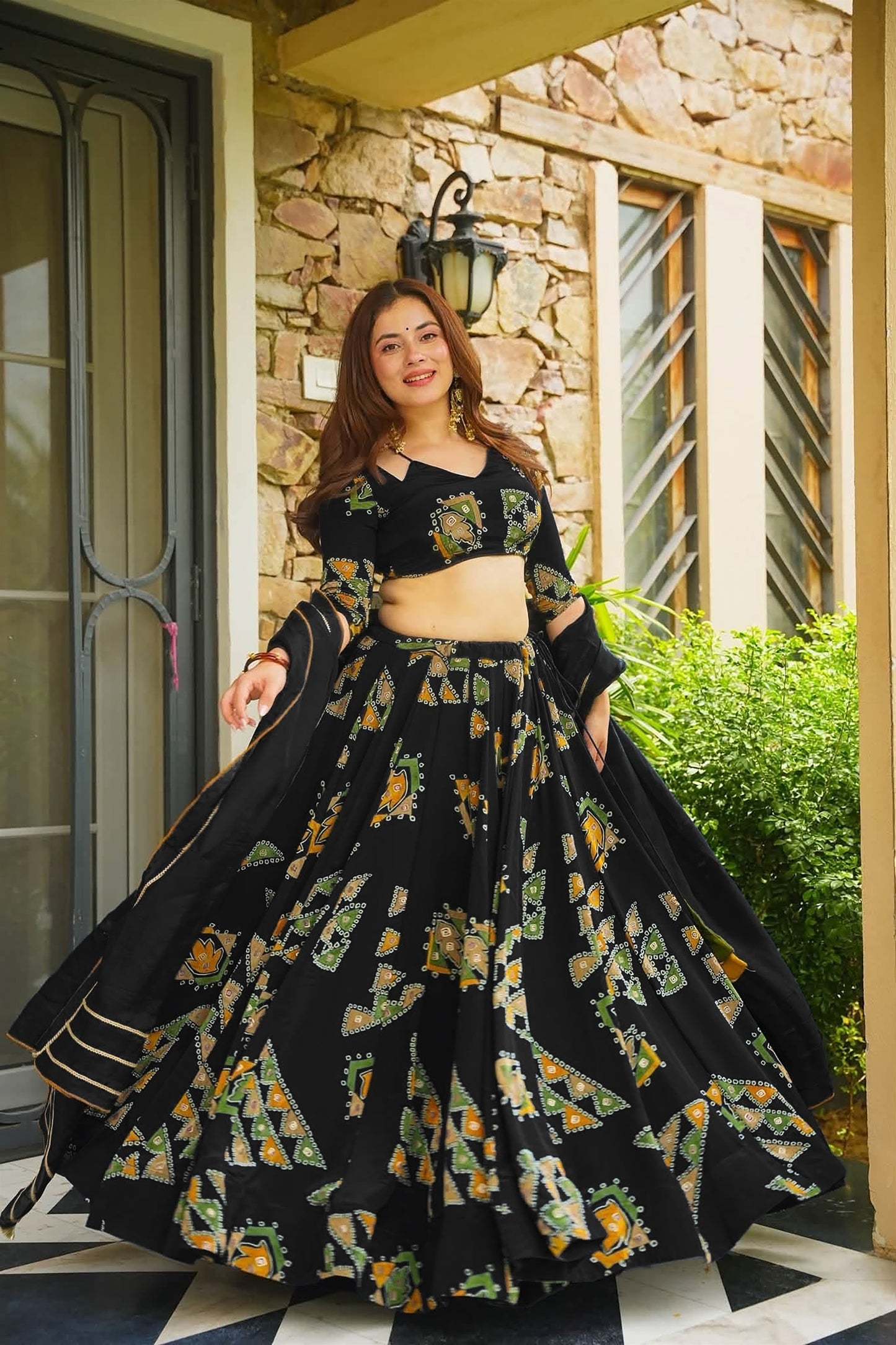 Awesome Black French Crepe Digital Printed Designer Lehenga Choli Set with Dupatta