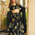 Awesome Black French Crepe Digital Printed Designer Lehenga Choli Set with Dupatta