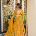 Gorgeous Mustard Yellow French Crepe Digital Printed Designer Lehenga Choli Set with Dupatta