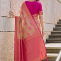 Premium Peach Pink Linen Cotton Woven Designer Saree for Women