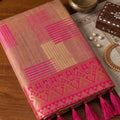 Premium Peach Pink Linen Cotton Woven Designer Saree for Women