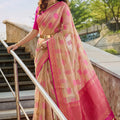 Premium Peach Pink Linen Cotton Woven Designer Saree for Women