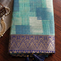 Stylish Aqua Blue Linen Cotton Woven Designer Saree for Women