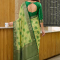 Graceful Pista Green Linen Cotton Woven Designer Saree for Women