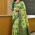 Graceful Pista Green Linen Cotton Woven Designer Saree for Women