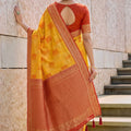 Elegant Mustard Yellow Linen Cotton Woven Designer Saree for Women