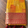 Elegant Mustard Yellow Linen Cotton Woven Designer Saree for Women