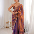 Stunning Purple Designer Saree Beads Embroidery Work Women