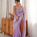Vibrant Lavender Fendy Satin Saree Beads Embroidery Work for Women