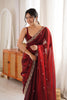 Royal Wine Red Fendy Satin Saree Beads Embroidery Work for Women