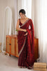 Royal Wine Red Fendy Satin Saree Beads Embroidery Work for Women