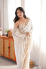 Elegant White Fendy Satin Saree Beads Embroidery Work for Women