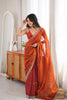 Stunning Orange Fendy Satin Saree Beads Embroidery Work for Women