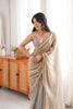 Premium Beige Fendy Satin Saree Beads Embroidery Work for Women