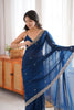Royal Navy Blue Fendy Satin Saree Beads Embroidery Work for Women