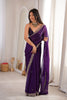 Stylish Purple Fendy Satin Saree Beads Embroidery Work for Women