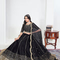 Elegant Black Art Silk Designer Lehenga Choli Set with Embroidery Work and Dupatta for Wedding