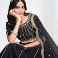 Elegant Black Art Silk Designer Lehenga Choli Set with Embroidery Work and Dupatta for Wedding