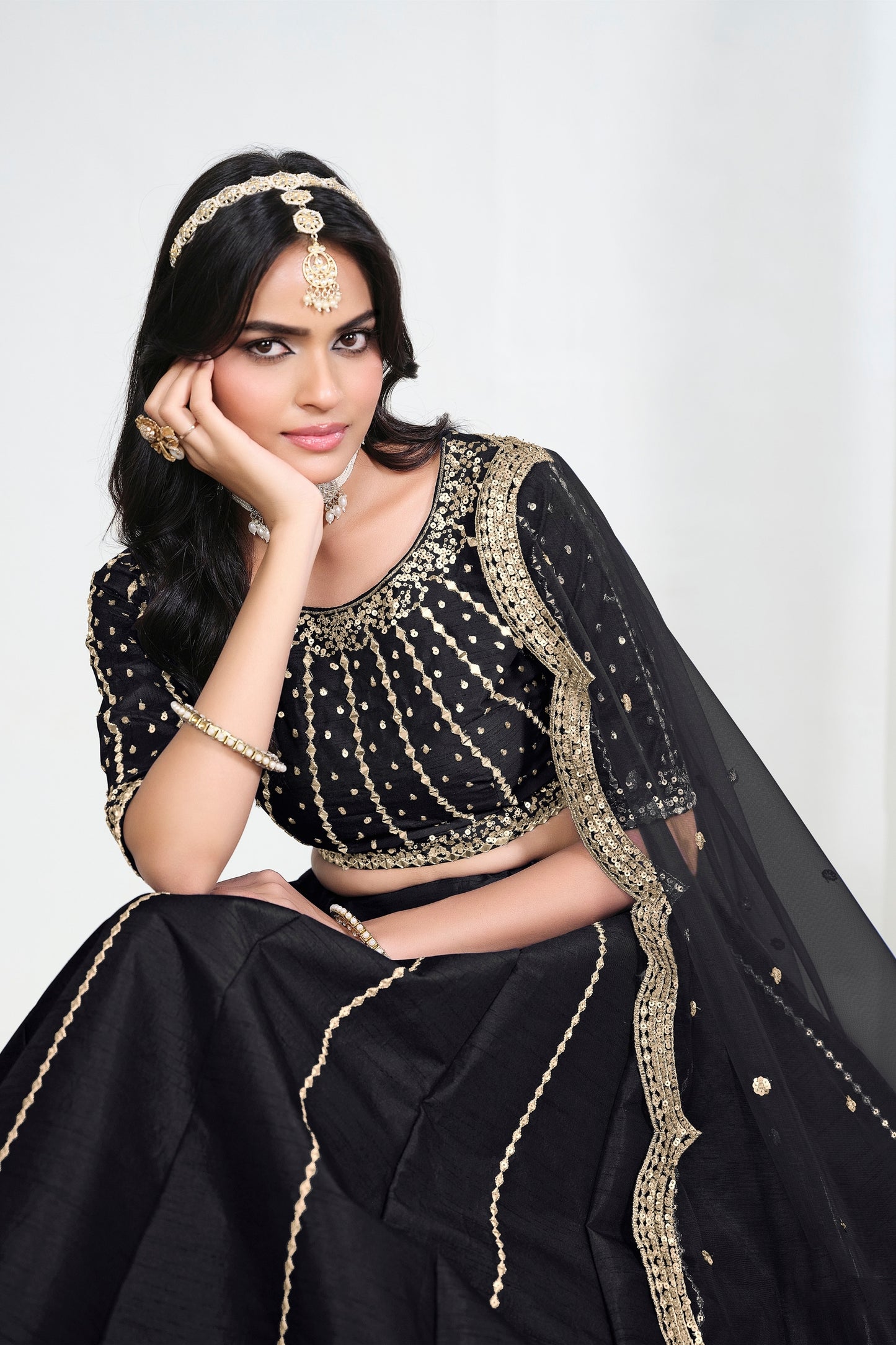 Elegant Black Art Silk Designer Lehenga Choli Set with Embroidery Work and Dupatta for Wedding