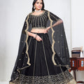 Elegant Black Art Silk Designer Lehenga Choli Set with Embroidery Work and Dupatta for Wedding