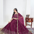 Stylish Wine Art Silk Designer Lehenga Choli Set with Embroidery Work and Dupatta for Wedding
