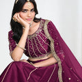 Stylish Wine Art Silk Designer Lehenga Choli Set with Embroidery Work and Dupatta for Wedding
