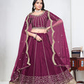 Stylish Wine Art Silk Designer Lehenga Choli Set with Embroidery Work and Dupatta for Wedding