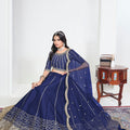 Awesome Navy Blue Art Silk Designer Lehenga Choli Set with Embroidery Work and Dupatta for Wedding