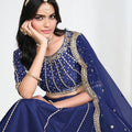 Awesome Navy Blue Art Silk Designer Lehenga Choli Set with Embroidery Work and Dupatta for Wedding