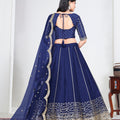 Awesome Navy Blue Art Silk Designer Lehenga Choli Set with Embroidery Work and Dupatta for Wedding