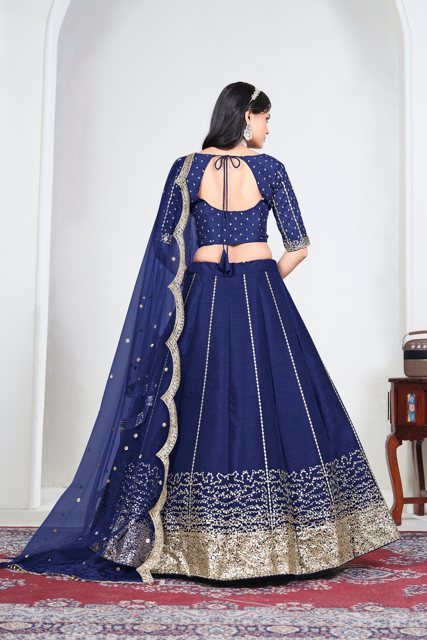 Awesome Navy Blue Art Silk Designer Lehenga Choli Set with Embroidery Work and Dupatta for Wedding