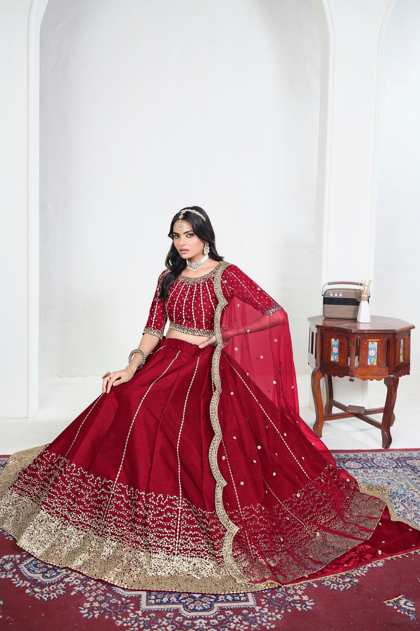 Wonderful Red Art Silk Designer Lehenga Choli Set with Embroidery Work and Dupatta for Wedding