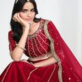 Wonderful Red Art Silk Designer Lehenga Choli Set with Embroidery Work and Dupatta for Wedding