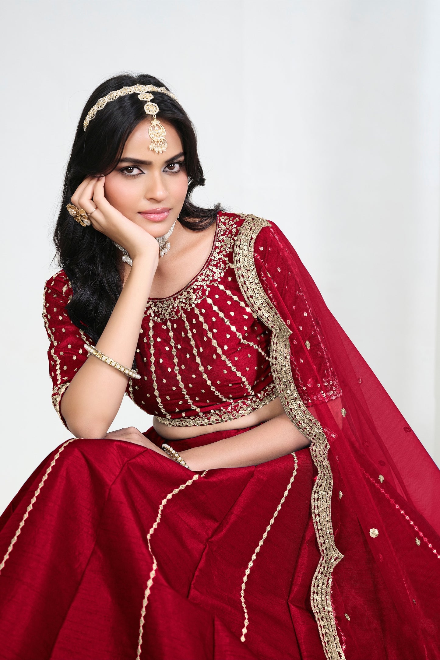 Wonderful Red Art Silk Designer Lehenga Choli Set with Embroidery Work and Dupatta for Wedding