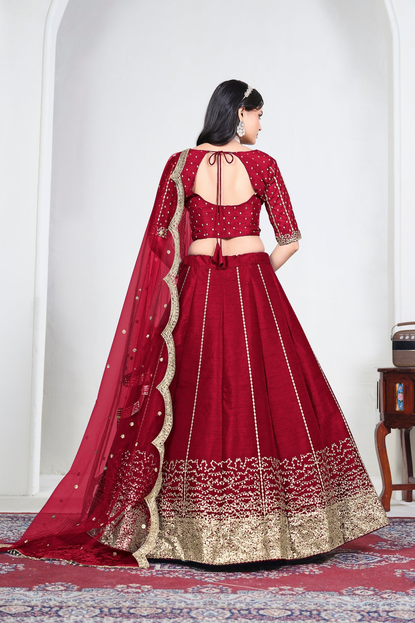 Wonderful Red Art Silk Designer Lehenga Choli Set with Embroidery Work and Dupatta for Wedding