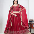 Wonderful Red Art Silk Designer Lehenga Choli Set with Embroidery Work and Dupatta for Wedding