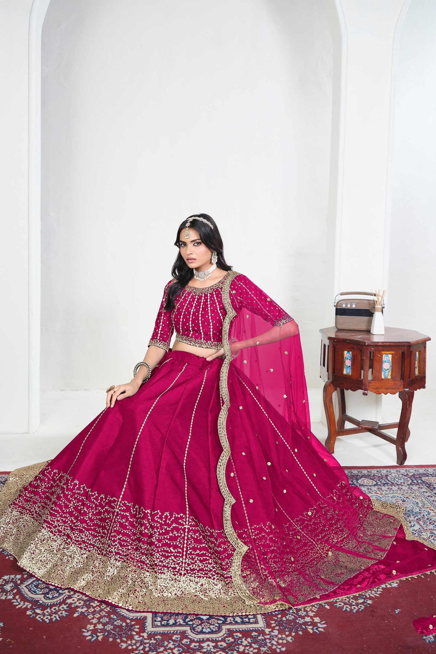 Lovely Rani Pink Art Silk Designer Lehenga Choli Set with Embroidery Work and Dupatta for Wedding
