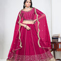 Lovely Rani Pink Art Silk Designer Lehenga Choli Set with Embroidery Work and Dupatta for Wedding