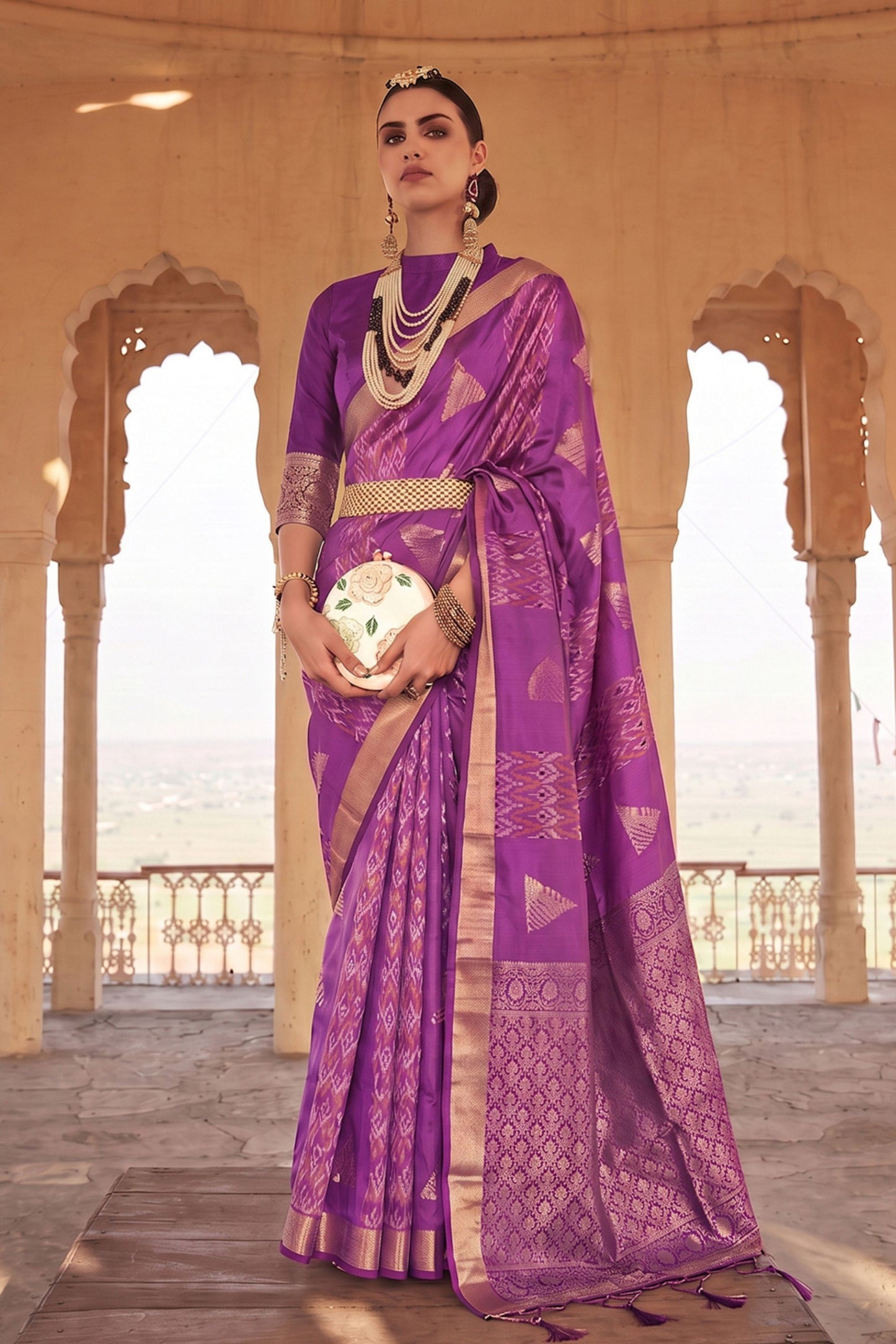 Beautiful Purple Soft Silk Woven Saree Border for Women