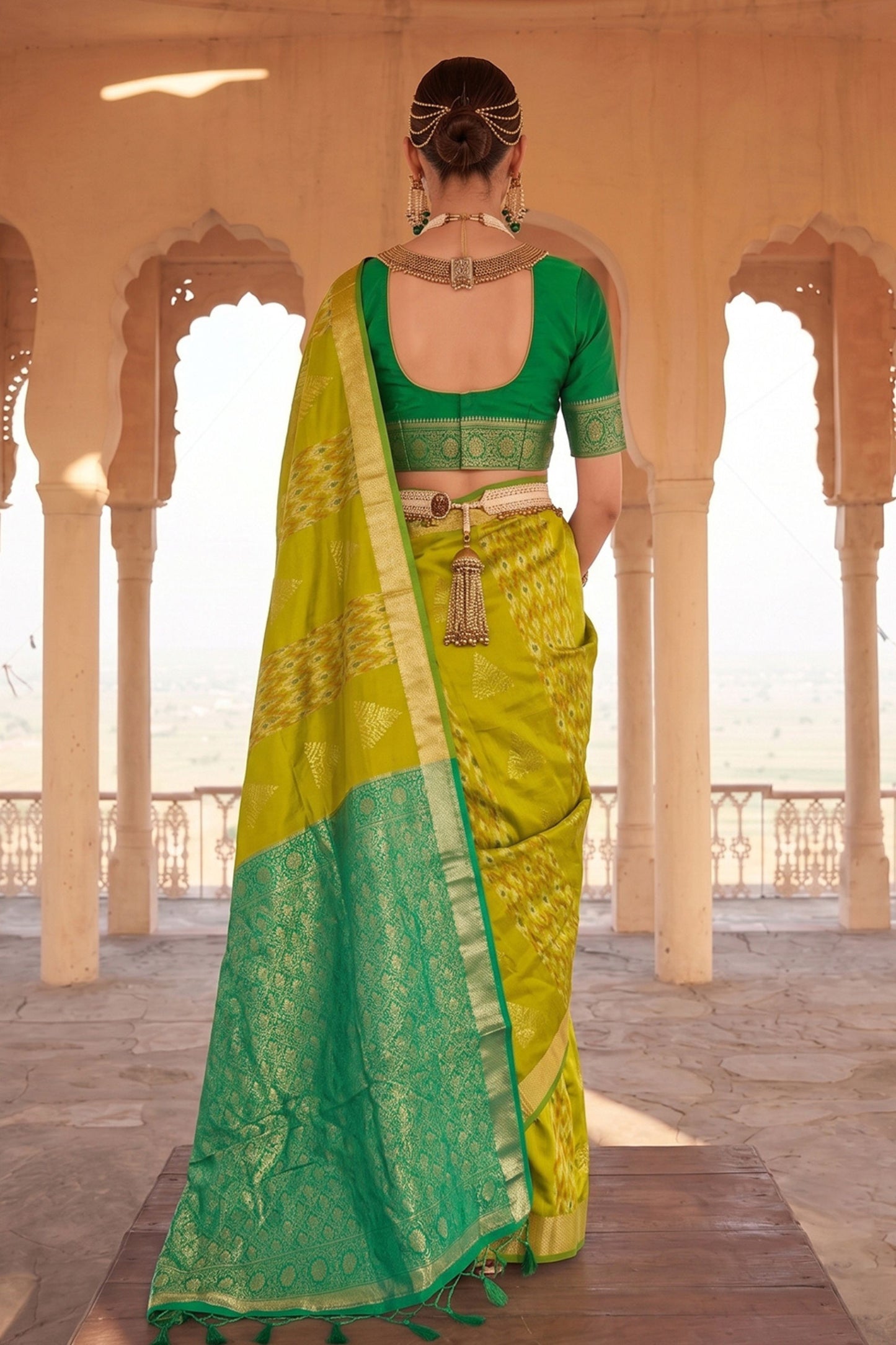 Elegant Lime Green Soft Silk Woven Designer Saree for Women