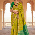 Elegant Lime Green Soft Silk Woven Designer Saree for Women