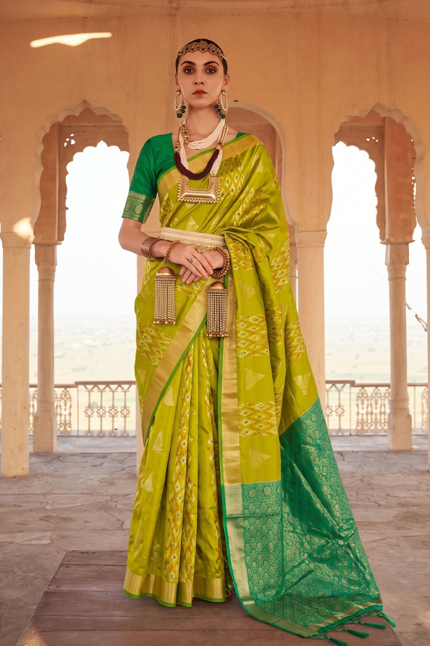 Elegant Lime Green Soft Silk Woven Designer Saree for Women