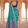Stunning Teal Blue Soft Silk Woven Saree for Women