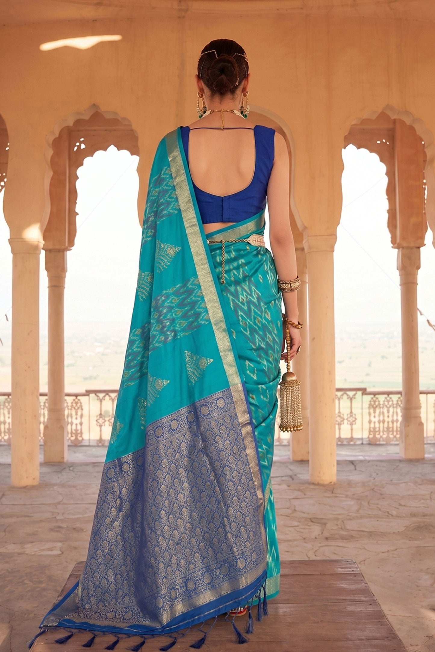 Stunning Teal Blue Soft Silk Woven Saree for Women