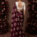 Premium Wine Maroon Chiffon Floral Printed Saree Embroidery Work for Women