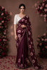 Premium Wine Maroon Chiffon Floral Printed Saree Embroidery Work for Women
