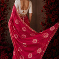 Vibrant Rani Pink Chiffon Floral Printed Saree Embroidery Work for Women