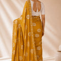 Stylish Mustard Yellow Floral Printed Saree Embroidery Work for Women