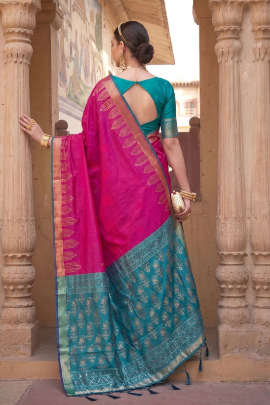 Elegant Rani Pink Soft Silk Woven Designer Saree for Women